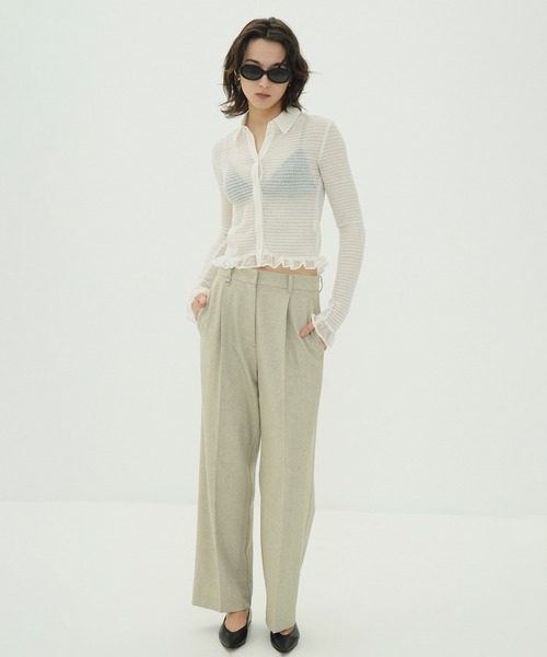 CLANE（クラネ）の「GATHERED MESH SHIRTS（シャツ/ブラウス・レディース・アイボリー/ブラック・1/2）」の5枚目の写真