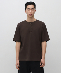 ワッフルヘンリーネックTシャツ[ブラウン]