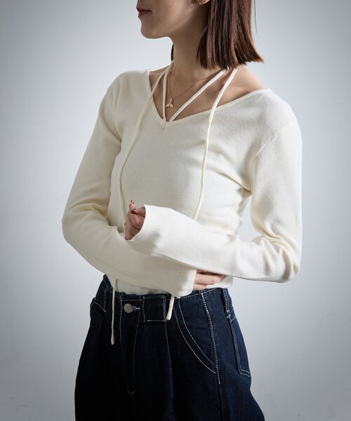 goocy（グーシー）の「【着回し力抜群！】チョーカー付き前後2WAYニット（ニット/セーター・レディース・ブラウン/ブラック/アイボリー・FREE）」の7枚目の写真