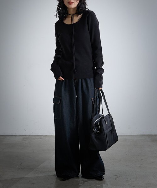 goocy（グーシー）の「【着回し力抜群！】チョーカー付き前後2WAYニット（ニット/セーター・レディース・ブラウン/ブラック/アイボリー・FREE）」の19枚目の写真