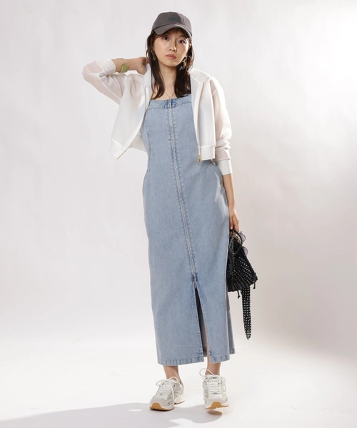 JUSGLITTY(ジャスグリッティー)の「シアーコンパクトパーカー(ニット/セーター・レディース・ピンク/ホワイト・2)」の7枚目の写真