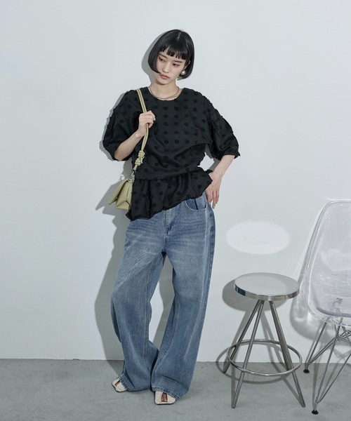 THE YOn(ザヨン)の「ドットジャガードアシメバルーンヘムノースリ(シャツ/ブラウス・レディース・ブラック/アイボリー・FREE)」の17枚目の写真