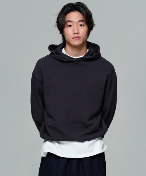UNISEX CROPPED STRING HOODIE — FADED BLACK