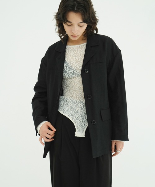 CLANE(クラネ)の「DAD MESH JACKET(テーラードジャケット・レディース・ピンク/アイボリー/ブラック・1/2)」の4枚目の写真
