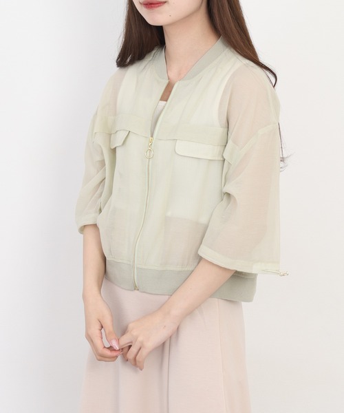 Anna Nicola(アンナニコラ)の「Anna Nicola コットンシアーブルゾン(ブルゾン・レディース・ブラック/ベージュ/ライトグリーン・38)」の21枚目の写真