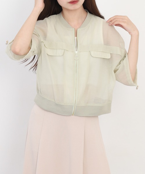 Anna Nicola(アンナニコラ)の「Anna Nicola コットンシアーブルゾン(ブルゾン・レディース・ブラック/ベージュ/ライトグリーン・38)」の18枚目の写真