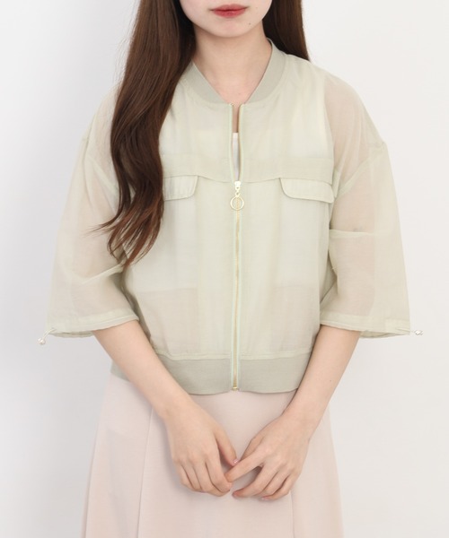 Anna Nicola(アンナニコラ)の「Anna Nicola コットンシアーブルゾン(ブルゾン・レディース・ブラック/ベージュ/ライトグリーン・38)」の19枚目の写真