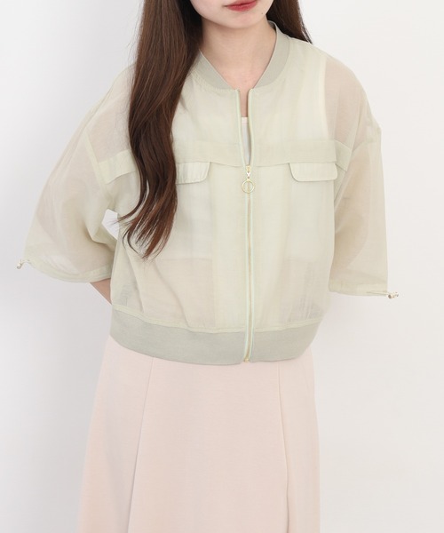 Anna Nicola(アンナニコラ)の「Anna Nicola コットンシアーブルゾン(ブルゾン・レディース・ブラック/ベージュ/ライトグリーン・38)」の20枚目の写真