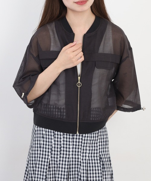 Anna Nicola(アンナニコラ)の「Anna Nicola コットンシアーブルゾン(ブルゾン・レディース・ブラック/ベージュ/ライトグリーン・38)」の4枚目の写真