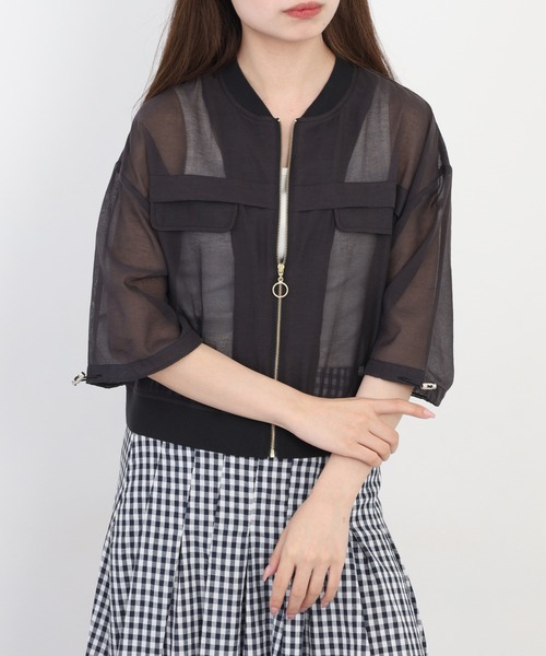 Anna Nicola(アンナニコラ)の「Anna Nicola コットンシアーブルゾン(ブルゾン・レディース・ブラック/ベージュ/ライトグリーン・38)」の5枚目の写真