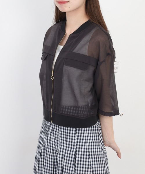 Anna Nicola(アンナニコラ)の「Anna Nicola コットンシアーブルゾン(ブルゾン・レディース・ブラック/ベージュ/ライトグリーン・38)」の6枚目の写真