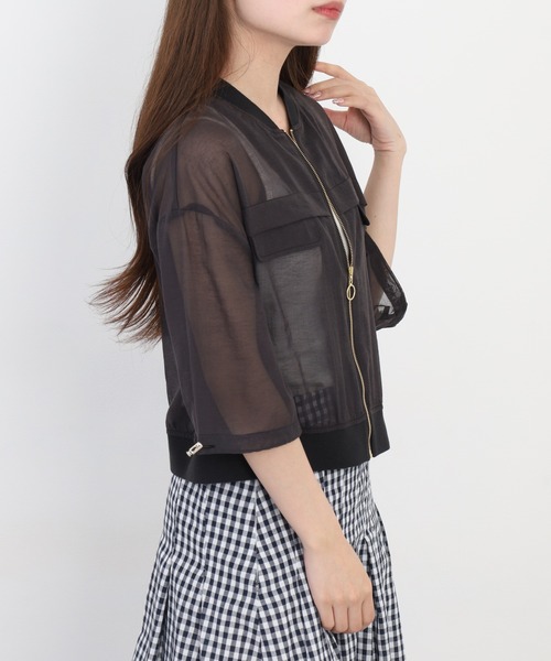 Anna Nicola(アンナニコラ)の「Anna Nicola コットンシアーブルゾン(ブルゾン・レディース・ブラック/ベージュ/ライトグリーン・38)」の8枚目の写真