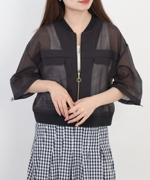 Anna Nicola(アンナニコラ)の「Anna Nicola コットンシアーブルゾン(ブルゾン・レディース・ブラック/ベージュ/ライトグリーン・38)」の7枚目の写真