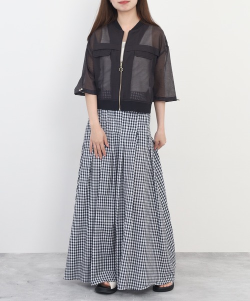 Anna Nicola(アンナニコラ)の「Anna Nicola コットンシアーブルゾン(ブルゾン・レディース・ブラック/ベージュ/ライトグリーン・38)」の9枚目の写真