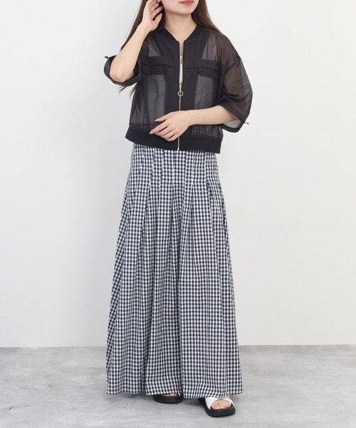 Anna Nicola(アンナニコラ)の「Anna Nicola コットンシアーブルゾン(ブルゾン・レディース・ブラック/ベージュ/ライトグリーン・38)」の10枚目の写真