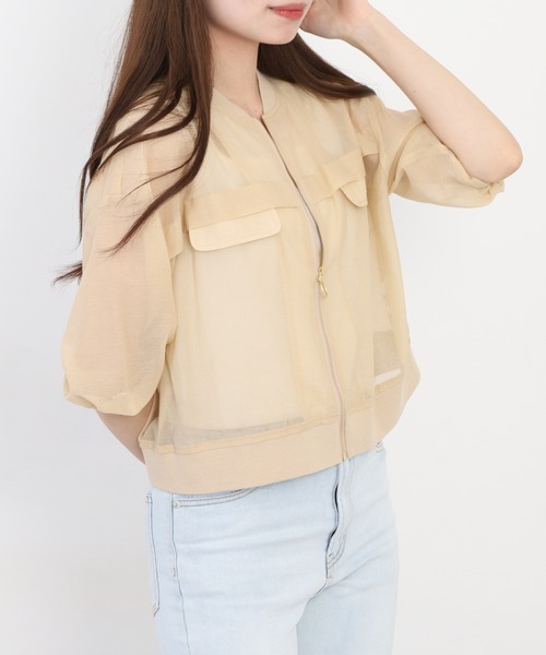 Anna Nicola(アンナニコラ)の「Anna Nicola コットンシアーブルゾン(ブルゾン・レディース・ブラック/ベージュ/ライトグリーン・38)」の11枚目の写真