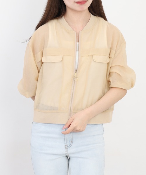 Anna Nicola(アンナニコラ)の「Anna Nicola コットンシアーブルゾン(ブルゾン・レディース・ブラック/ベージュ/ライトグリーン・38)」の12枚目の写真