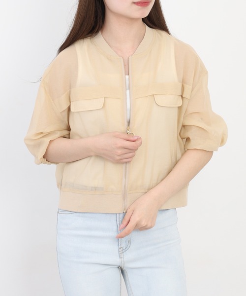 Anna Nicola(アンナニコラ)の「Anna Nicola コットンシアーブルゾン(ブルゾン・レディース・ブラック/ベージュ/ライトグリーン・38)」の13枚目の写真