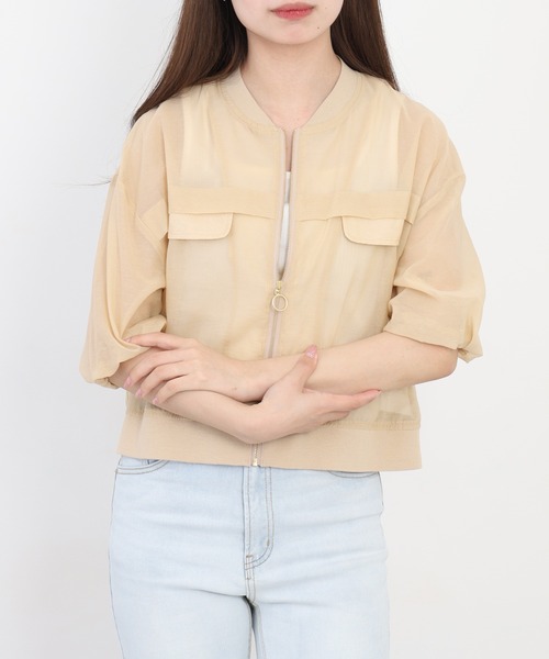 Anna Nicola(アンナニコラ)の「Anna Nicola コットンシアーブルゾン(ブルゾン・レディース・ブラック/ベージュ/ライトグリーン・38)」の14枚目の写真
