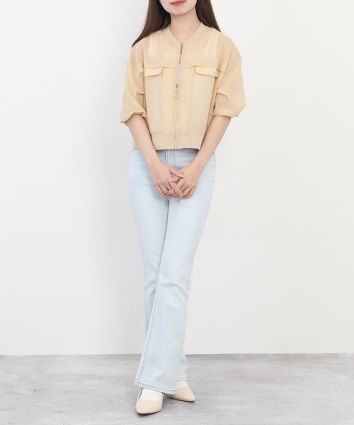 Anna Nicola(アンナニコラ)の「Anna Nicola コットンシアーブルゾン(ブルゾン・レディース・ブラック/ベージュ/ライトグリーン・38)」の16枚目の写真