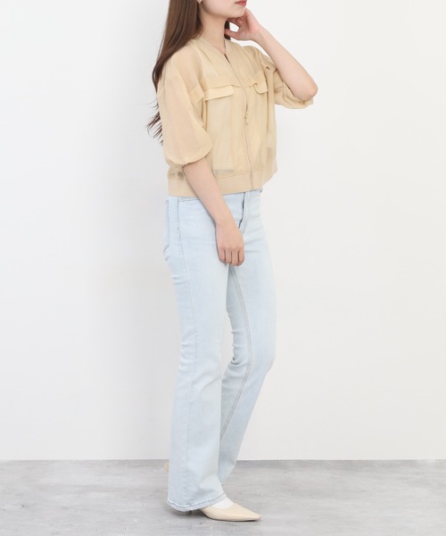 Anna Nicola(アンナニコラ)の「Anna Nicola コットンシアーブルゾン(ブルゾン・レディース・ブラック/ベージュ/ライトグリーン・38)」の17枚目の写真