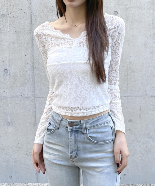 ANAP（アナップ）の「2Way レース トップス（Tシャツ/カットソー・レディース・ホワイト/ブラック・F）」の3枚目の写真