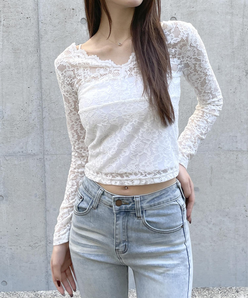 ANAP（アナップ）の「2Way レース トップス（Tシャツ/カットソー・レディース・ホワイト/ブラック・F）」の5枚目の写真