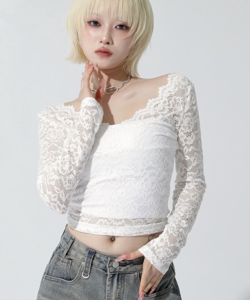 ANAP(アナップ)の「2Way レース トップス(Tシャツ/カットソー・レディース・ホワイト/ブラック・F)」の16枚目の写真