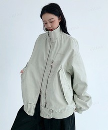 Dalfwin（ダールフィン）の「韓国ファッション RICECAKE刺繍ロゴダブルジップスタンドカラージャケット（ブルゾン）」