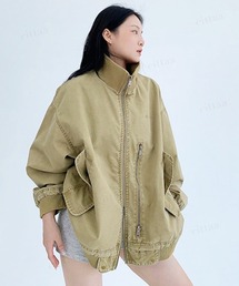 Dalfwin（ダールフィン）の「韓国ファッション RICECAKE刺繍ロゴダブルジップスタンドカラージャケット（ブルゾン）」