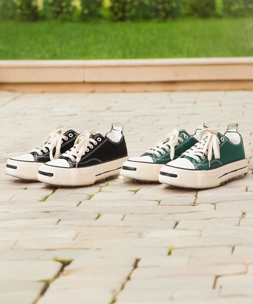1111clothing（ワンフォークロージング）の「キャンバス ローカット スニーカー / Canvas low-top sneakers（スニーカー・メンズ・ブラック/グリーン・41/42/43/44）」の3枚目の写真