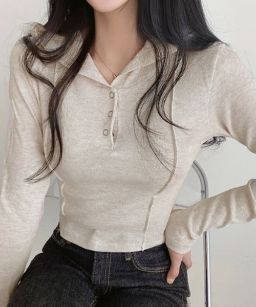 VIVID LADY(ビビッドレディー)の「ヘンリーネック フーディー クロップドトップス(Tシャツ/カットソー・レディース・ブラック/グレー/ベージュ・FREE)」の6枚目の写真