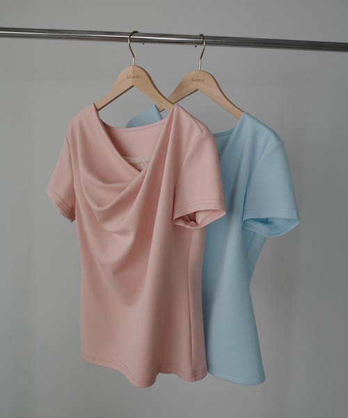 Louere（ルエレ）の「レース付きドレープアシメネックカットトップス（Tシャツ/カットソー・レディース・ホワイト/ブラック/チャコール/ピンク/ライトブルー・SMALL/LARGE/MEDIUM/X-LARGE）」の12枚目の写真