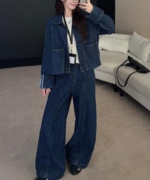 ジップアップ ジャケット ワイドパンツ デニムセットアップ