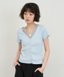 Layered V-Neck Rib Cardigan Top / レイヤードVネックリブカーディガントップ