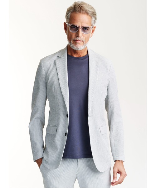 AKM(エイケイエム)の「SWING EASY JACKET (CENTER VENT)(テーラードジャケット・メンズ・ブラック/ネイビー/グレー×ホワイト・LARGE/XX-LARGE/X-LARGE/MEDIUM/SMALL)」の2枚目の写真