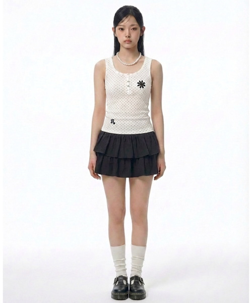 DAMISH(ダミシュ)の「ポルカドットスナップボタンタンクトップ_ホワイト(Tシャツ/カットソー・レディース・ホワイト・OS)」の2枚目の写真