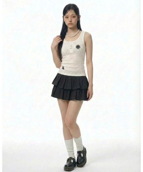 DAMISH(ダミシュ)の「ポルカドットスナップボタンタンクトップ_ホワイト(Tシャツ/カットソー・レディース・ホワイト・OS)」の3枚目の写真