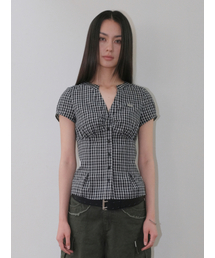 CHECK SHIRRING SHIRTS [BLACK]