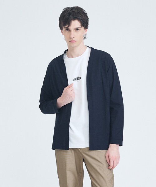 ABAHOUSE GRAY（アバハウスグレイ）の「【接触冷感】メッシュ ボタンレス カーディガン（カーディガン/ボレロ・メンズ・モスグリーン/ブラック/グレイッシュベージュ/ネイビー・48/46）」の4枚目の写真