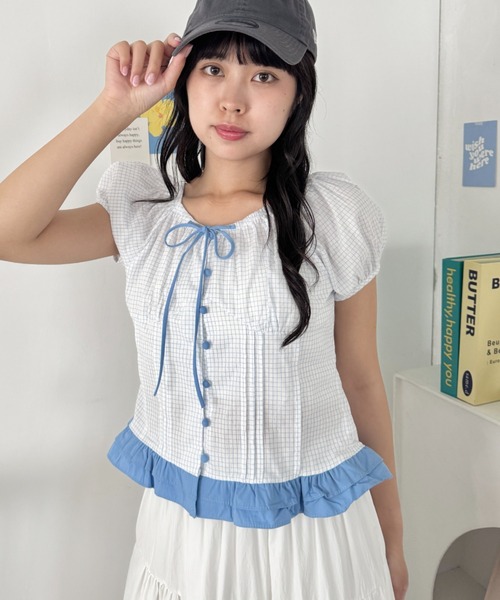 SOLLON.（ソルロン）の「キャンディチェックフリルブラウス（シャツ/ブラウス・レディース・レッド/ライトブルー/イエロー/ネイビー・FREE）」の20枚目の写真