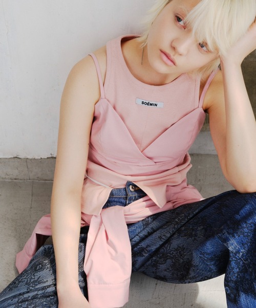 SOEMIN(ソミン)の「Bustier set with long sleeve shirt/ビスチェセット長袖シャツ(シャツ/ブラウス・レディース・ホワイト/ストライプ/ピンク/ベージュ・FREE)」の3枚目の写真