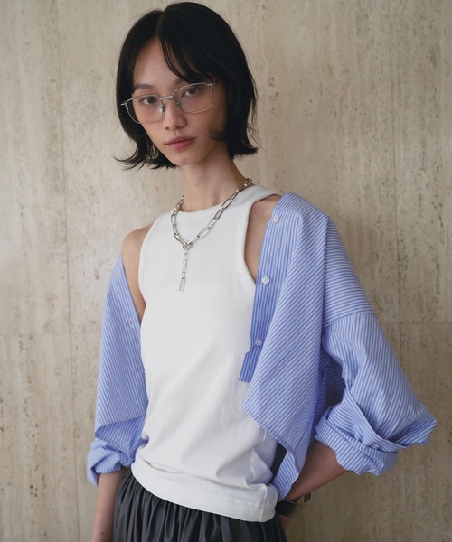 SOEMIN(ソミン)の「Bustier set with long sleeve shirt/ビスチェセット長袖シャツ(シャツ/ブラウス・レディース・ホワイト/ストライプ/ピンク/ベージュ・FREE)」の9枚目の写真