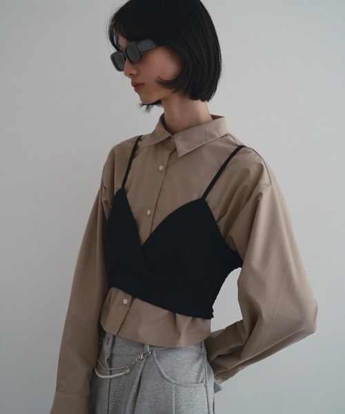 SOEMIN(ソミン)の「Bustier set with long sleeve shirt/ビスチェセット長袖シャツ(シャツ/ブラウス・レディース・ホワイト/ストライプ/ピンク/ベージュ・FREE)」の5枚目の写真