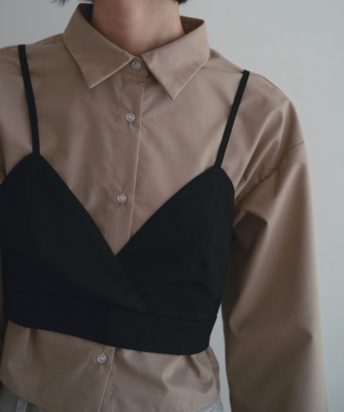 SOEMIN(ソミン)の「Bustier set with long sleeve shirt/ビスチェセット長袖シャツ(シャツ/ブラウス・レディース・ホワイト/ストライプ/ピンク/ベージュ・FREE)」の6枚目の写真