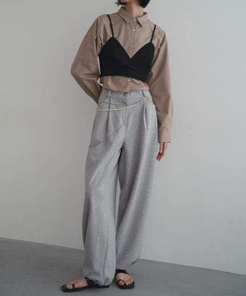 SOEMIN(ソミン)の「Bustier set with long sleeve shirt/ビスチェセット長袖シャツ(シャツ/ブラウス・レディース・ホワイト/ストライプ/ピンク/ベージュ・FREE)」の8枚目の写真