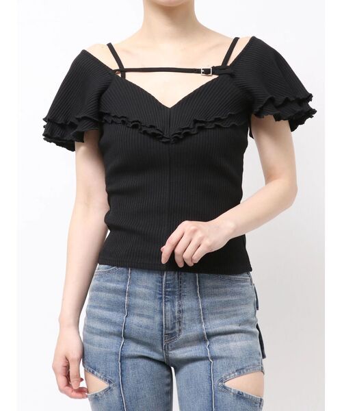 EATME(イートミー)の「ラッフルベルテッドTOP(Tシャツ/カットソー・レディース・ブラック/グレー/ピンク・FREE)」の2枚目の写真