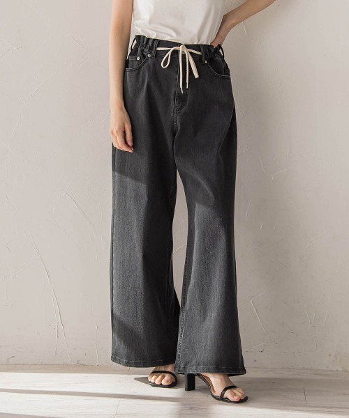 Droite lautreamont(ドロワットロートレアモン)の「ジャージデニムパンツ(デニムパンツ・レディース・ブラック/ブルー・M/S/XS)」の2枚目の写真