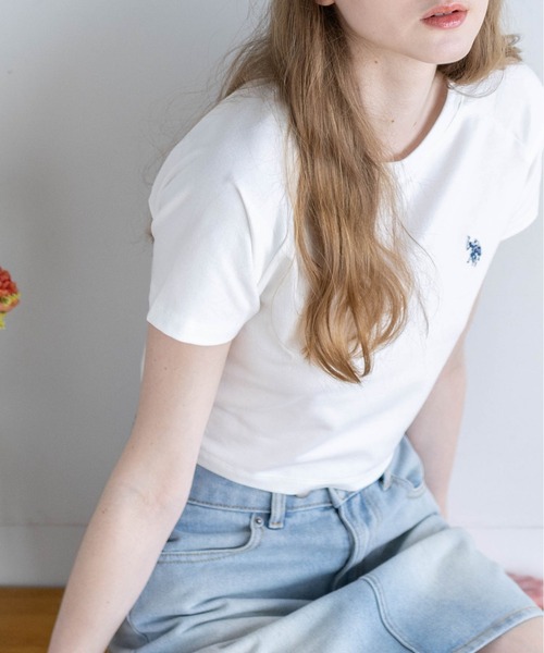 U.S. POLO ASSN.(ユーエスポロアッスン)の「【U.S. POLO ASSN.】clear 別注 ワンポイント刺繍チビT(Tシャツ/カットソー・レディース・オフホワイト/ピンク/ブラック・F)」の4枚目の写真
