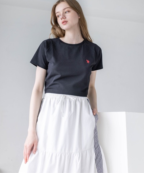 U.S. POLO ASSN.(ユーエスポロアッスン)の「【U.S. POLO ASSN.】clear 別注 ワンポイント刺繍チビT(Tシャツ/カットソー・レディース・オフホワイト/ピンク/ブラック・F)」の11枚目の写真